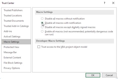disable all macros with notification.